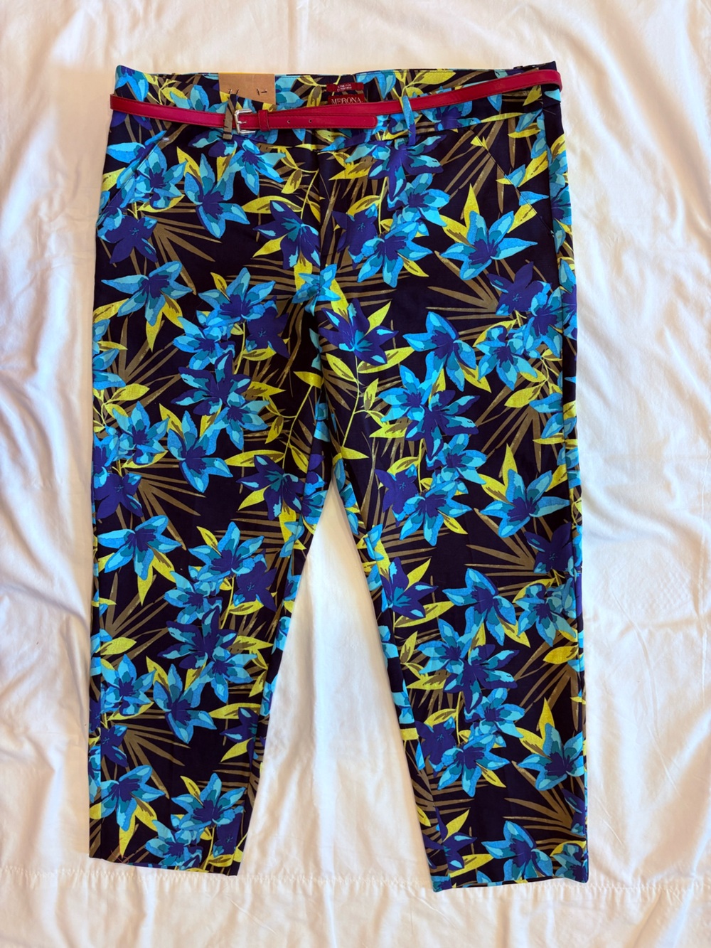 Women's NWT Merona Tropical Floral Capris Size 18 Fit 2 Turquoise Olive Black